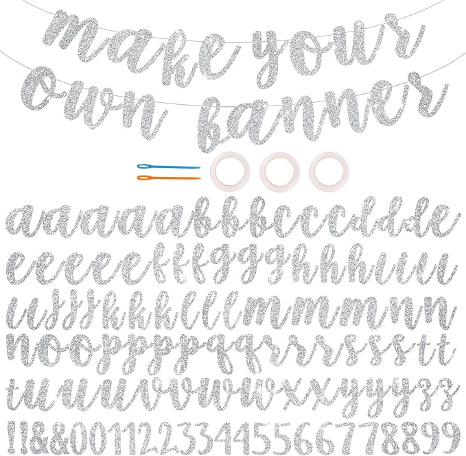 BEISHIDA Glitter Silver 116 PCS A-Z DIY Letter Banner Kit Make Your Own by Beishida