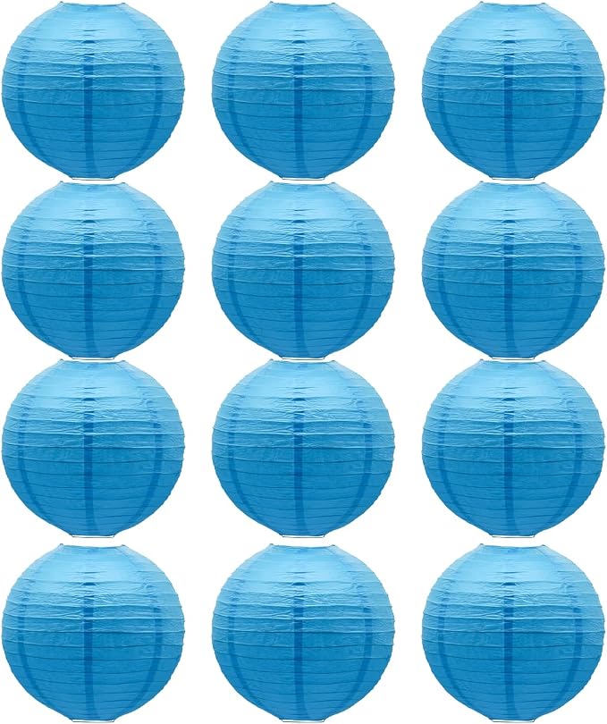 Sky Blue Paper Lanterns Decorative Round Shape Lanterns by BARTHEW