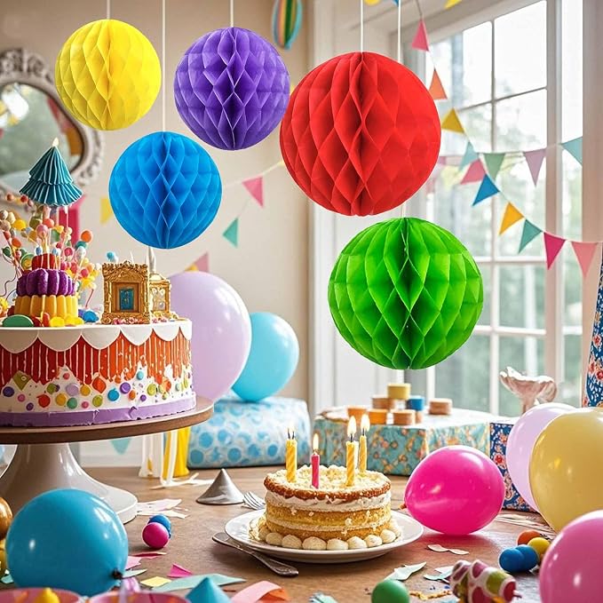Rainbow Paper Honeycomb Flower Balls-12 Pcs 6" 10" Tissue Pompoms They are - Image 4