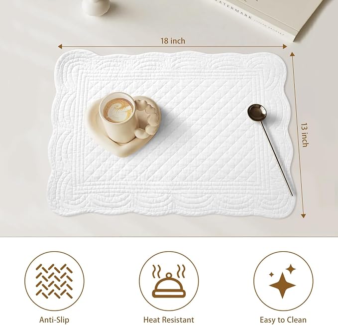 6 PC Quilted Placemats, 100% Cotton Fabric Washable Cloth Table Mats - Image 4