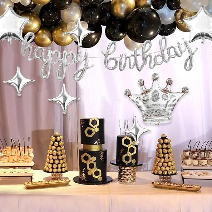 Silver Happy Birthday Balloons Banner 18 Inch Script/Cursive Foil Mylar Letter - Image 7