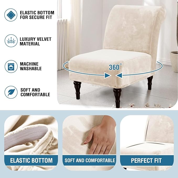 H.VERSAILTEX Armless Accent Chair Covers Thick Velvet Armless Chair Slipcovers - Image 6
