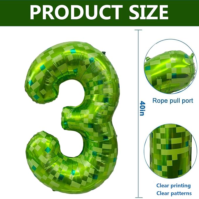 Green Number Balloons, Gaint Green Pixel Number 3 Balloon 40 Inch Dark green 3 - Image 2
