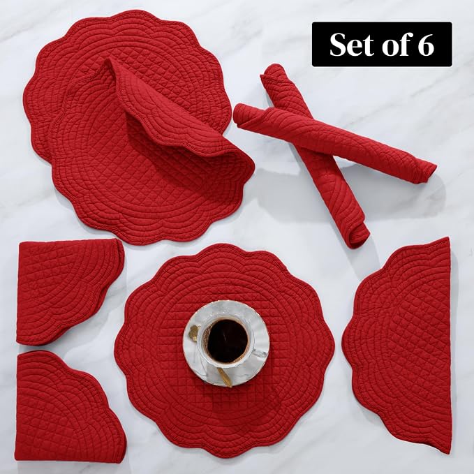 HOMBYS Quilted Placemats Set of 6 Washable Round Placemats - Image 8