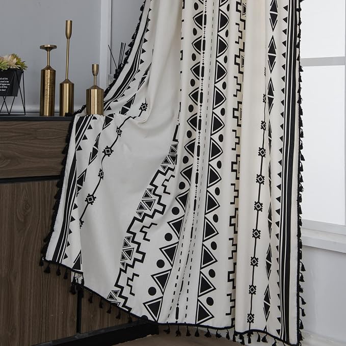 Sutuo Home Black and White Boho Curtain 84 Inches Length by SutuoHome