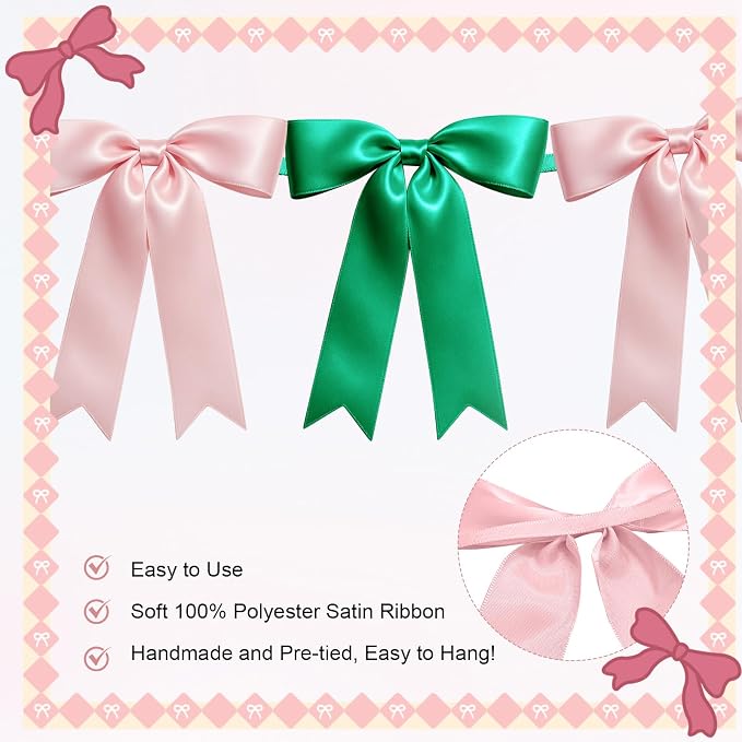 2 Strings of 16PCS Pink&Green Bow Garlands Banner Wicked Party Decoration - Image 3
