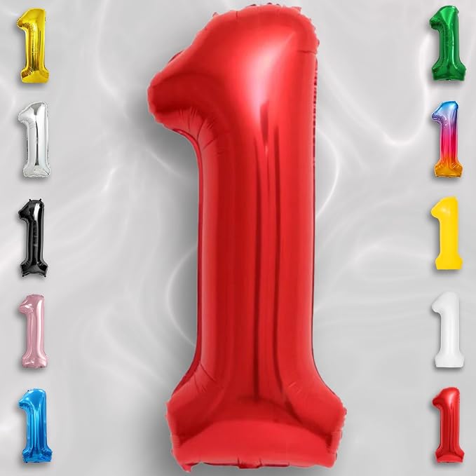 Red Number Balloon 1 Mylar Foil Balloons 16 inch - Image 2