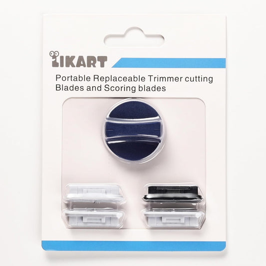 Likart 4-Pack Paper Cutter Replacement Blades Kit, Portable Trimmer Cutting Blades Compatible for Portable Trimmer/Basic Trimmer/Roll Holder,3 Cutting Blades & 1 Scoring Blades with a Holder,Blue