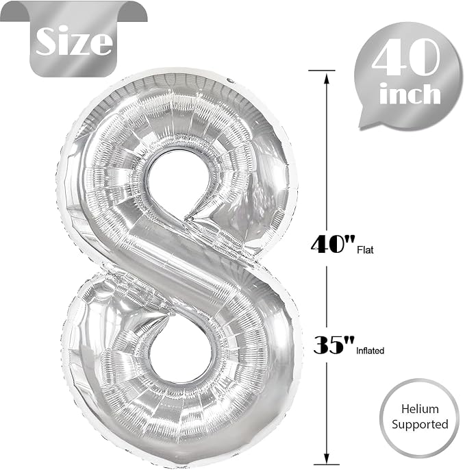 Sliver Number 8 Balloon 40 Inch - Image 5