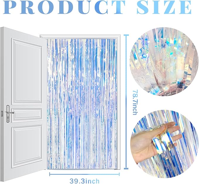 2 Pack Foil Curtain Backdrop Iridescent Metallic Tinsel Foil Fringe Curtains - Image 7