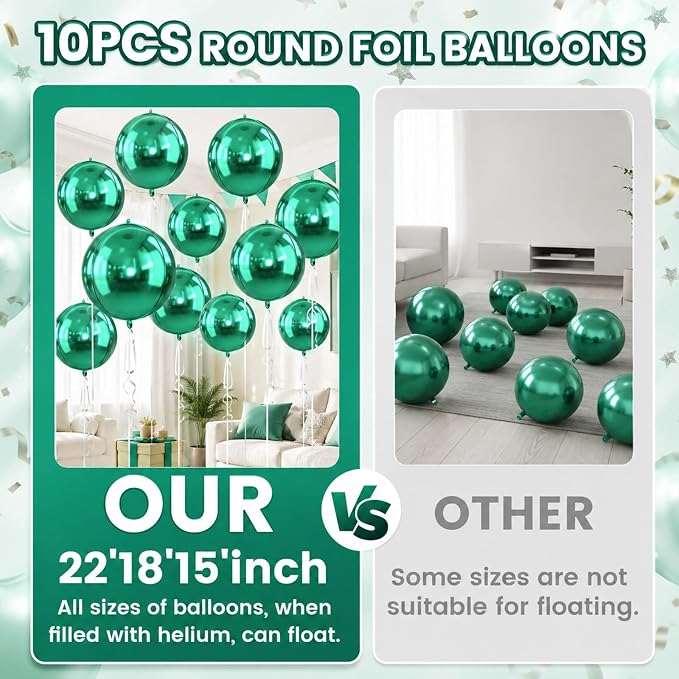 10Pcs Green Round Foil Balloons, Metallic Green Foil Baloon - Image 3