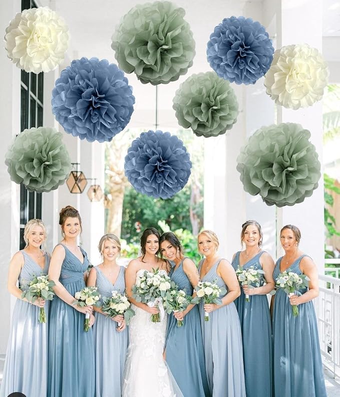 Sage-Green Dusty Blue Ivory Party-Decorations - Image 9