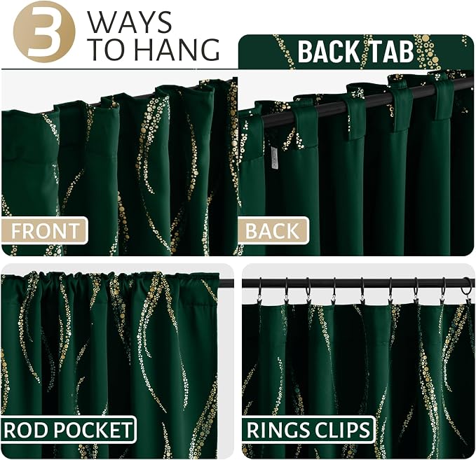 Yakamok Emerald Green Curtains for Livingroom Foil Print W52 x L63-inch | - Image 5