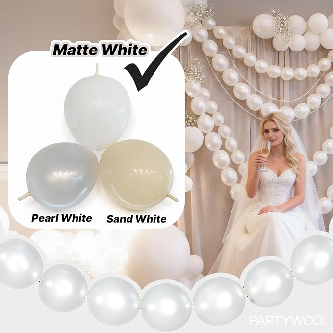 PartyWoo Pearl White Linking Balloons 100pcs 6 Inch White Link Balloons | - Image 3