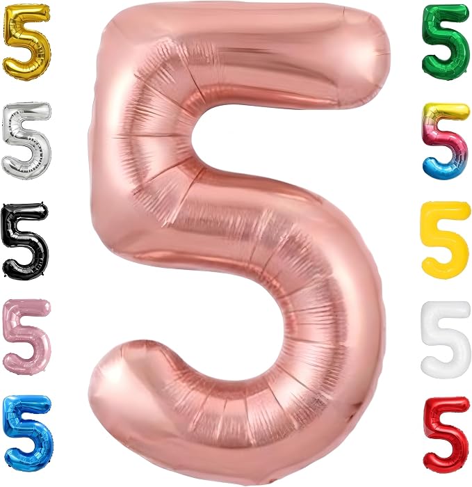 Rose Gold Number Balloon 5 Mylar Foil Balloons 40 inch by Unknown