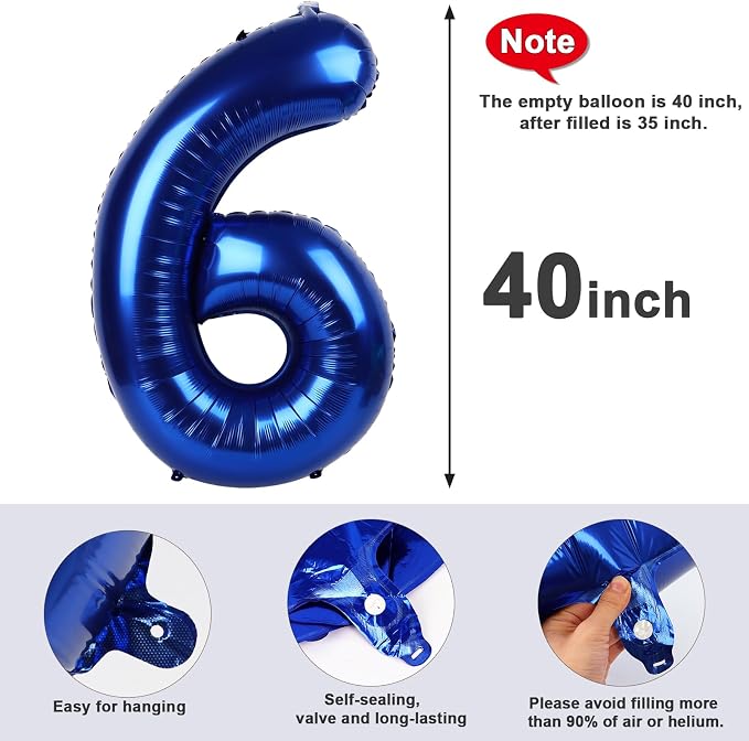 40 Inch Number 6 Balloon, Inflation Straw & Self-Sealing, Leak-Proof Aluminum - Image 6