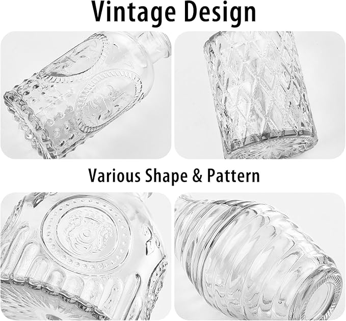 Glass Bud Vase Set of 12, Clear Bud Vases in Bulk, Small Flower Vases for Table Centerpieces, Mini Vintage Vases for Rustic Wedding Party, Bridal Shower, Home Decoration (12 Pack)