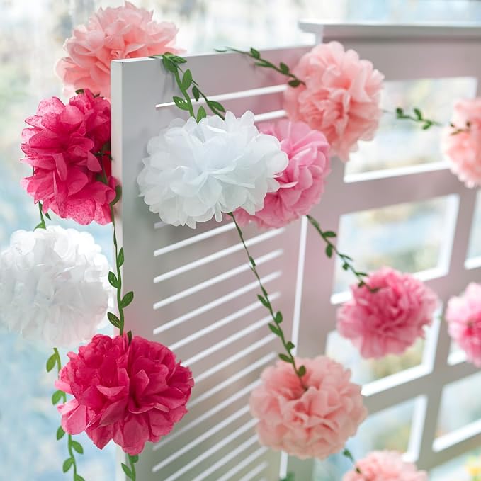 Gradient Pink Tissue Paper Pom Pom Garlands, Paper Flowers - Image 6