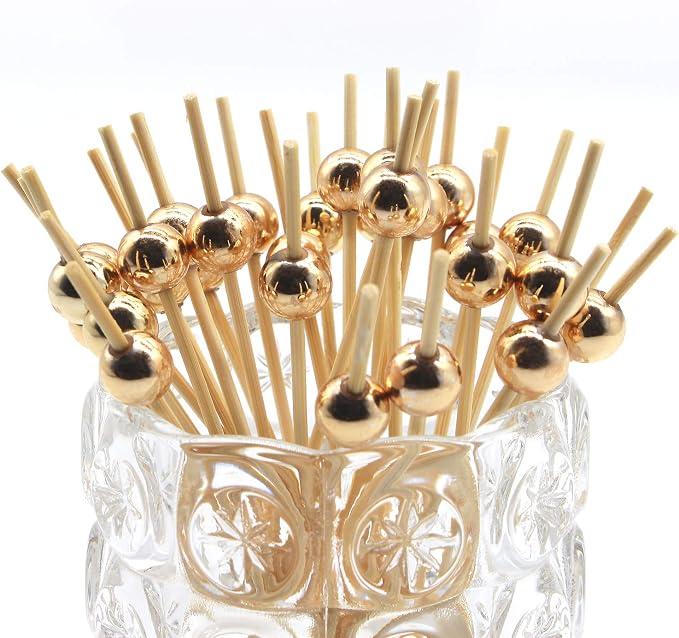 Minisland Gold Pearl Bamboo Cocktail Picks, Decorative Appetizer Toothpicks | - Image 3