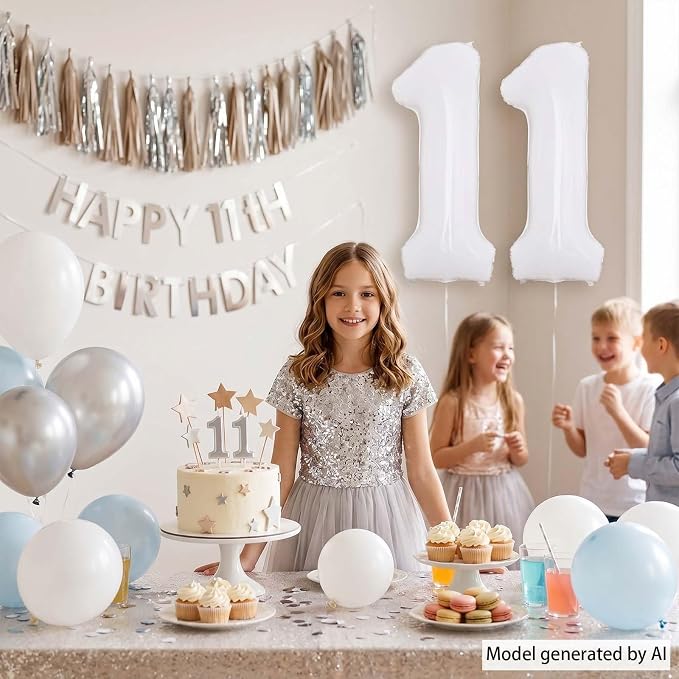 White Number 11 Balloon 40 Inch, Large Matte White 11 Foil Balloon Set - Image 2