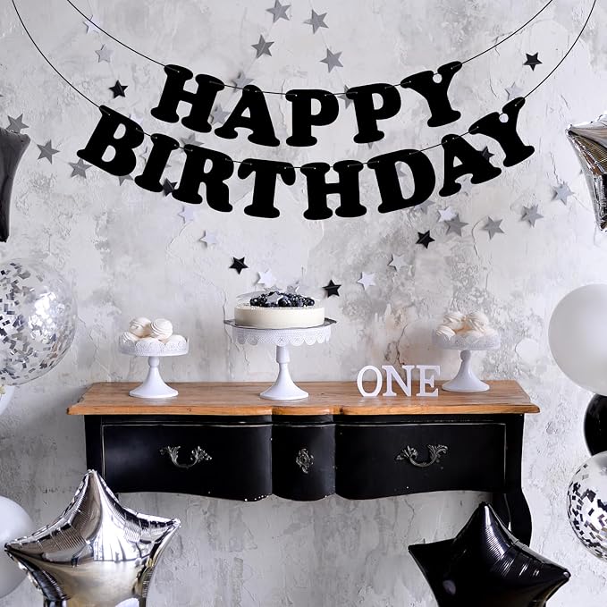 Black Happy Birthday Banner Birthday Party Decorations Birthday Sign Backdrop - Image 4