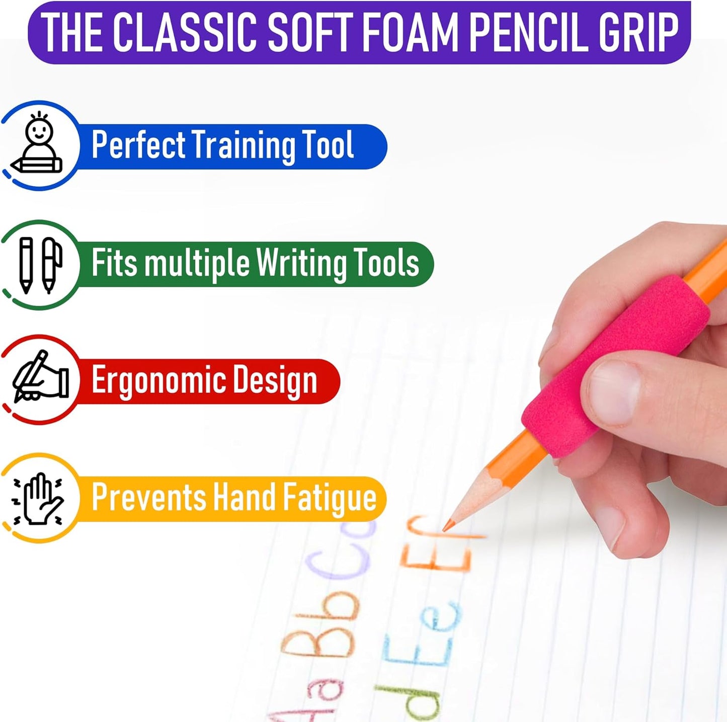 The Pencil Grip The Classics Soft Foam Pencil Grips, Ergonomic Writing Aid For Lefties And Righties, 1.5 Inch Long, Assorted Colors, 12 Count - TPG-16412