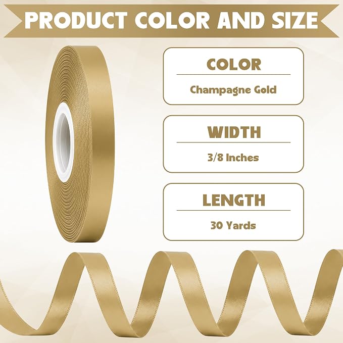 3/8In 30Yards Thin Gold Ribbon for Gift Flower Bouquet Graduation Christmas | - Image 2