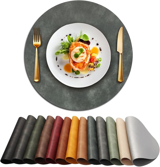 UnivoColors Placemats Round Faux Leather Placemats Set of 4-Waterproof-Wipe by UnivoColors