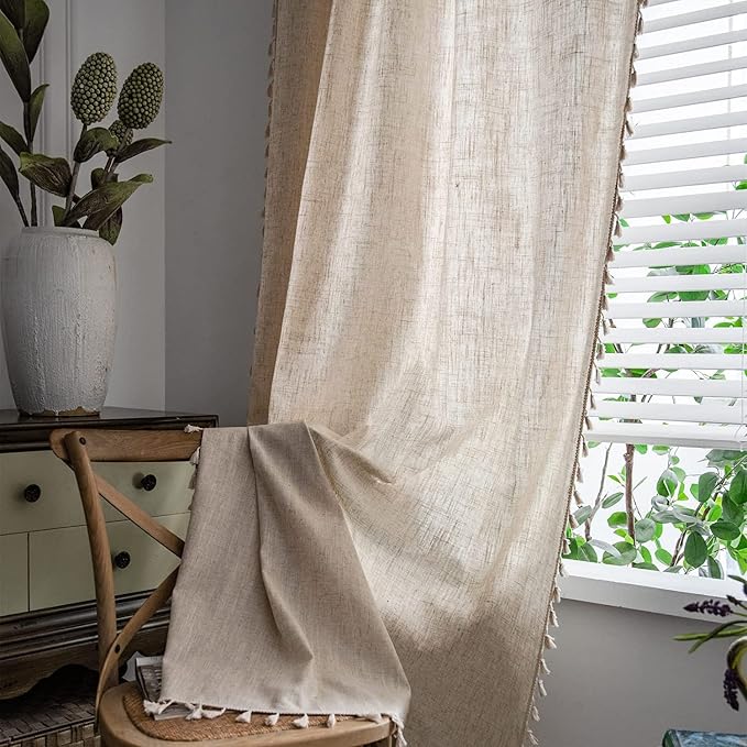 Sutuo Home Boho Curtain for Farmhouse Bedroom, Natural Linen Look Textured - Image 4
