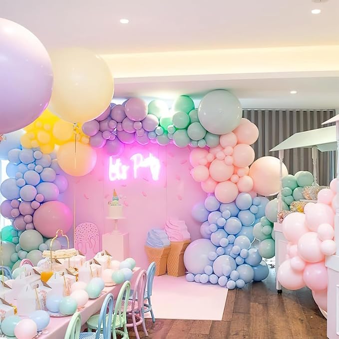 PartyWoo Pastel Balloon Arch Kit 142pcs Pink and Blue Balloons | Pastel Rainbow - Image 6