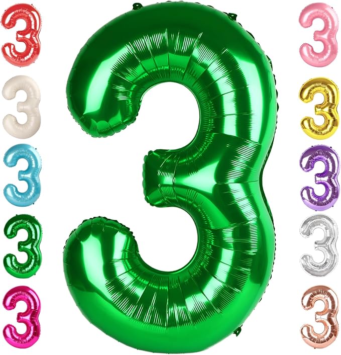 Number 3 Balloon Birthday Decorations, 40In Dark Green Balloons by Mluchee