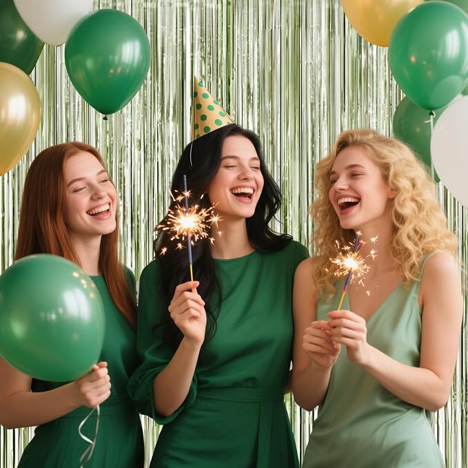 4 Packs Sage Green Foil Fringe Curtain, Light Green Glitter Metallic Tinsel - Image 3