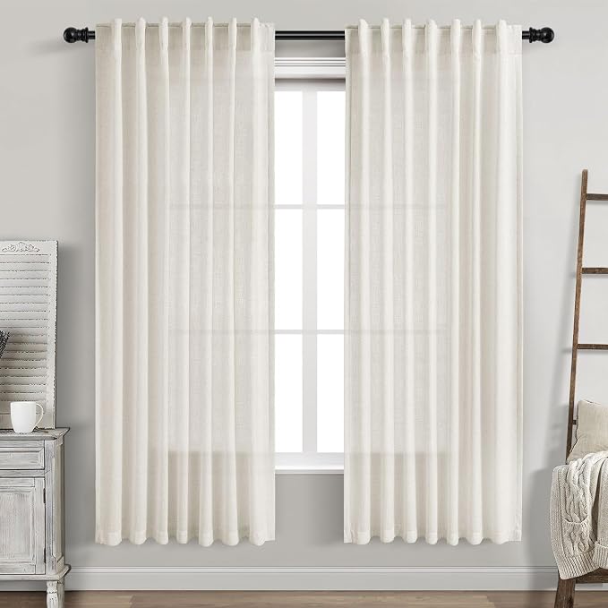 Cream Semi Sheer Linen Curtains 76 Inch Length by Nanspring