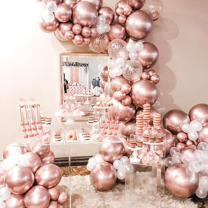 PartyWoo Metallic Rose Gold Balloons 100pcs Latex Balloons Different Sizes | 18 - Image 5