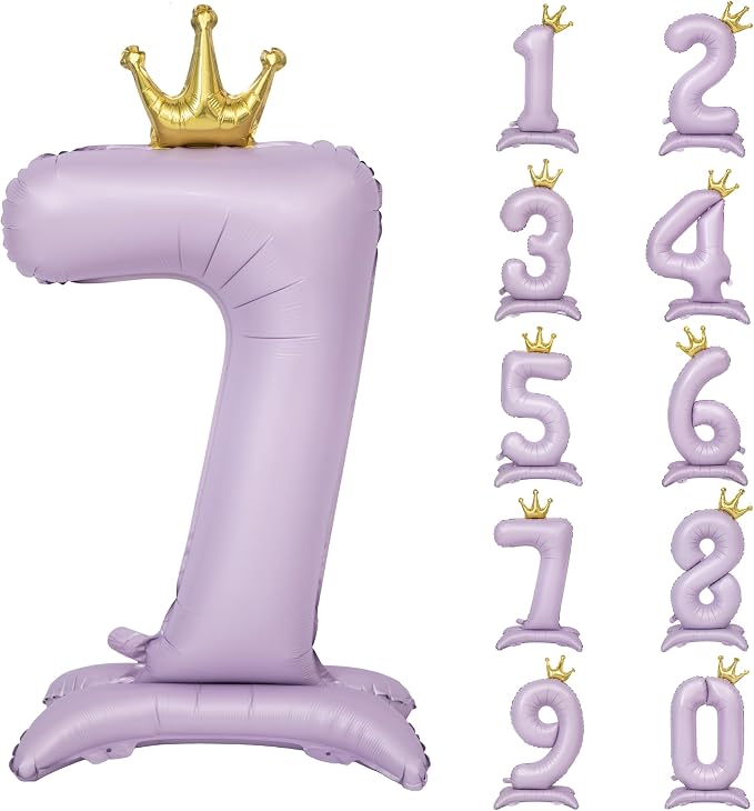 Standing Purple Crown Number 7 Balloon 40In Pastel Purple Crown 7 Balloon | by YOIOZAIZAI