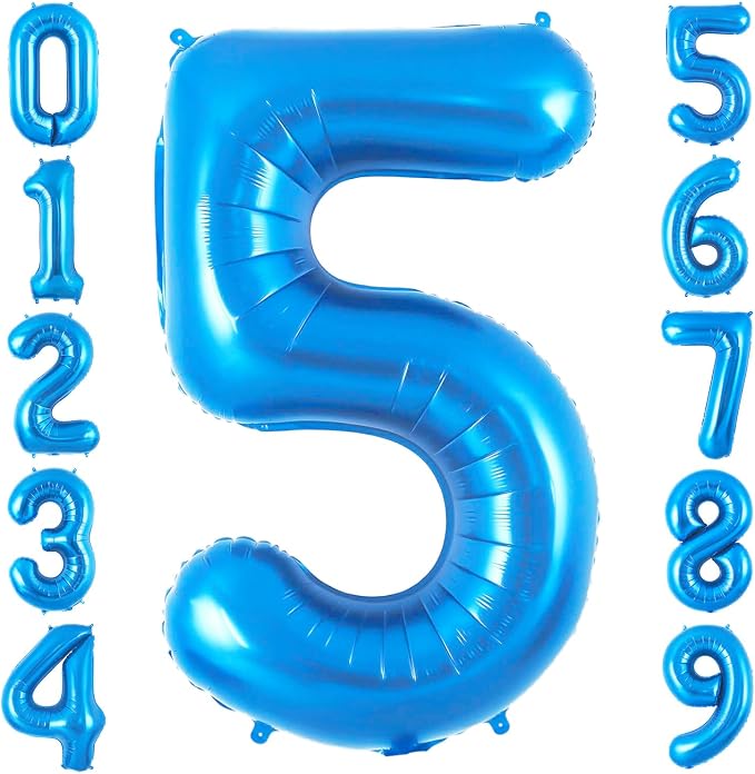 Blue 5 Balloon Number, 40 Inch Number 5 Balloon Big Blue 5 Foil Mylar Helium by BBPOOL