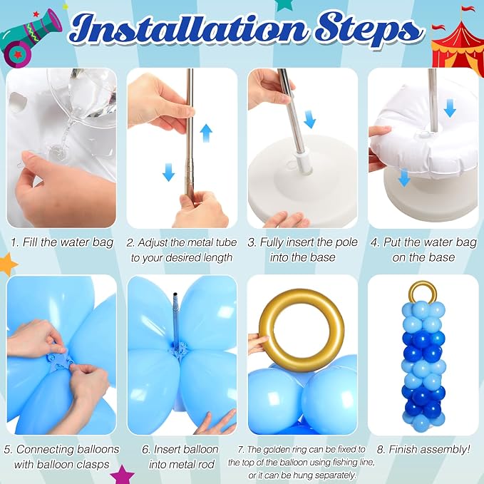 Civaner 2 Sets Cartoon Theme Balloon Column Stand Kit 100 Pcs Adjustable Blue - Image 3