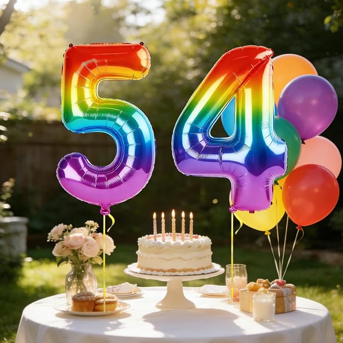 40 Inch Number 54 Balloons for 54th Birthday Party Decorations, 0-100 Rainbow - Image 3