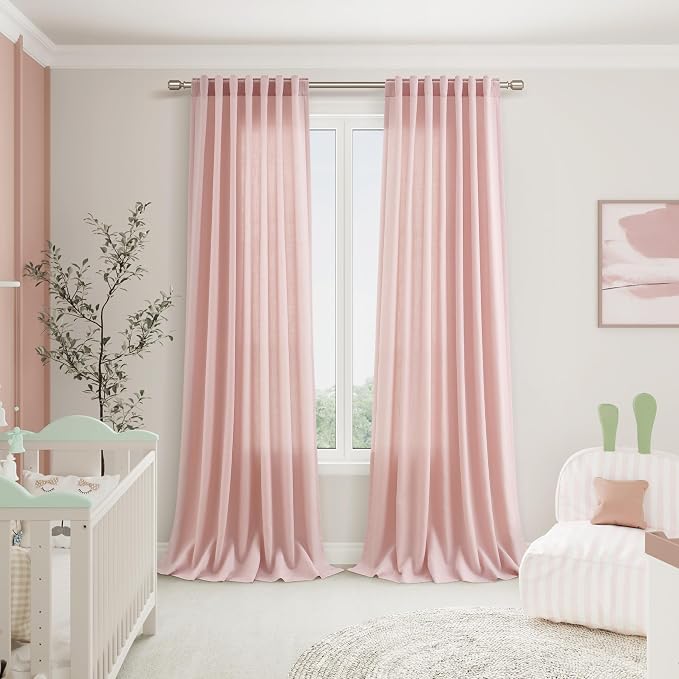 Pink Linen Curtains 84 Inch Length 2 Panels Set - Image 4