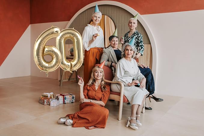 Light Gold 60 Number Balloons 40 Inch White Gold Giant 60 Foil Mylar Helium | - Image 2