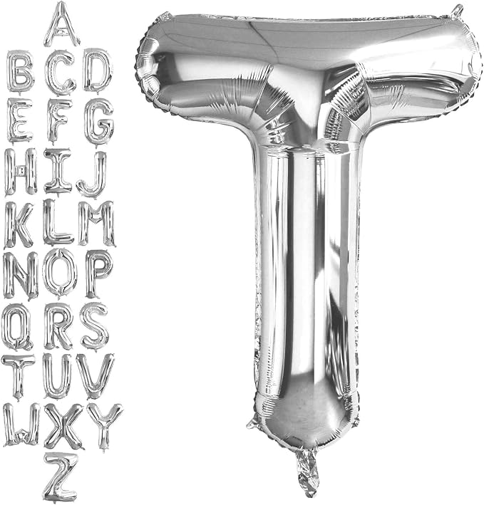40 Inch Silver Letter T Balloons, DIY Phrase Foil Alphabet Letter T Balloons by LHOAVWE