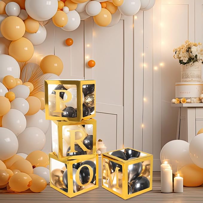 4 Pcs Prom Boxes with Letters 11.8 x 11.8 x 11.8 Inch Clear Balloon Boxes - Image 5