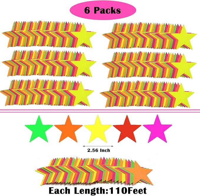 110feet UV Star Paper Neon Garland Streamers Black Light Decorations - Image 6