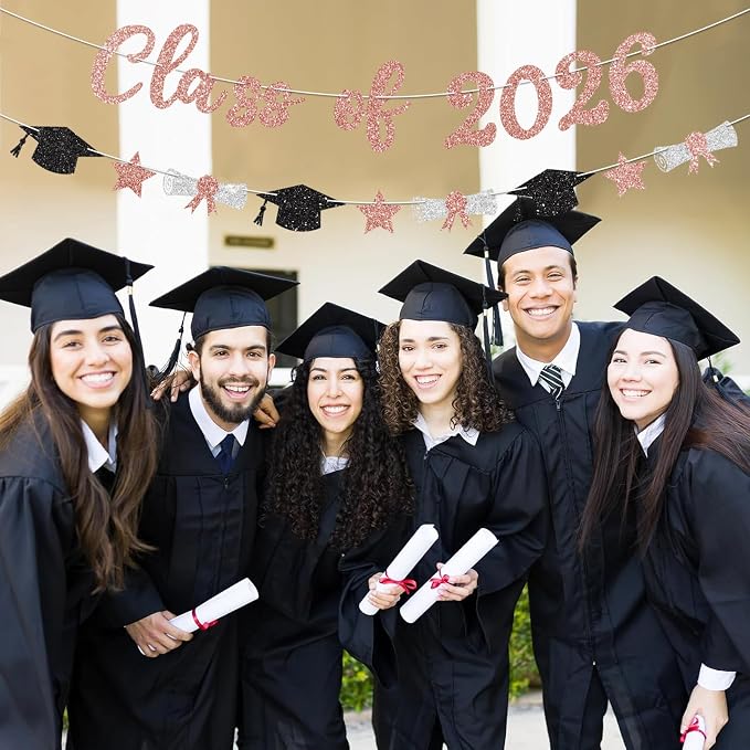 Class of 2026 Banner Rose Gold Graduation Decorations Prestrung 2026 Graduation - Image 5