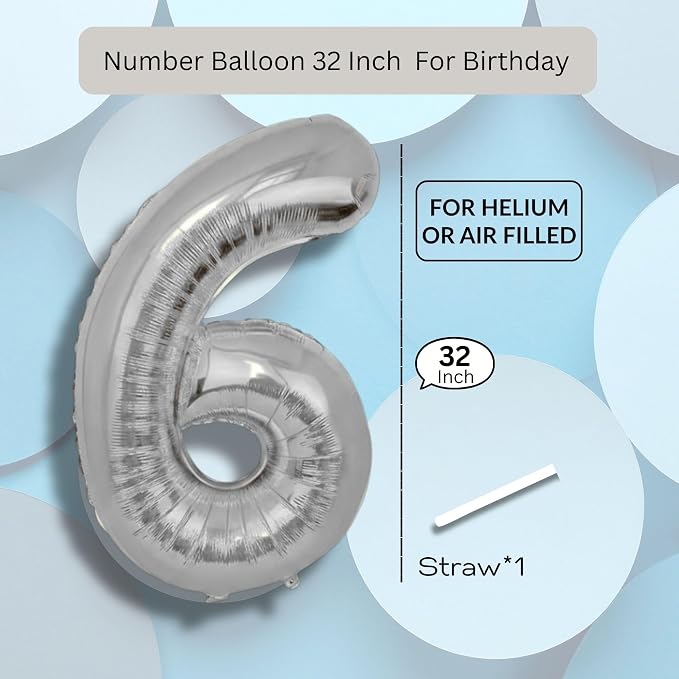 Silver Number Balloon 6 Mylar Foil Balloons 32 inch - Image 8