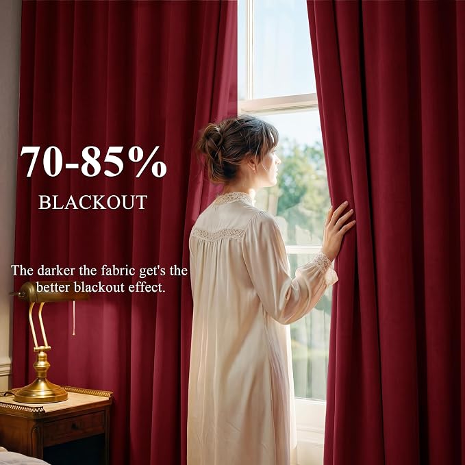 Red Velvet Curtains Back Tab for Chrismas Decor, W52 x L90, 2 Panels | 300GSM - Image 3