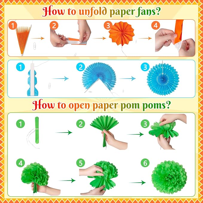 35PCS Fiesta Paper Fan Party Decorations Set | Cinco De Mayo Pom Poms, - Image 4