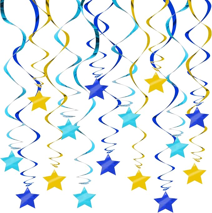 BEISHID Blue Gold Stars Hanging Swirls Pre-Strung Stars Hanging Decorations by Beishida