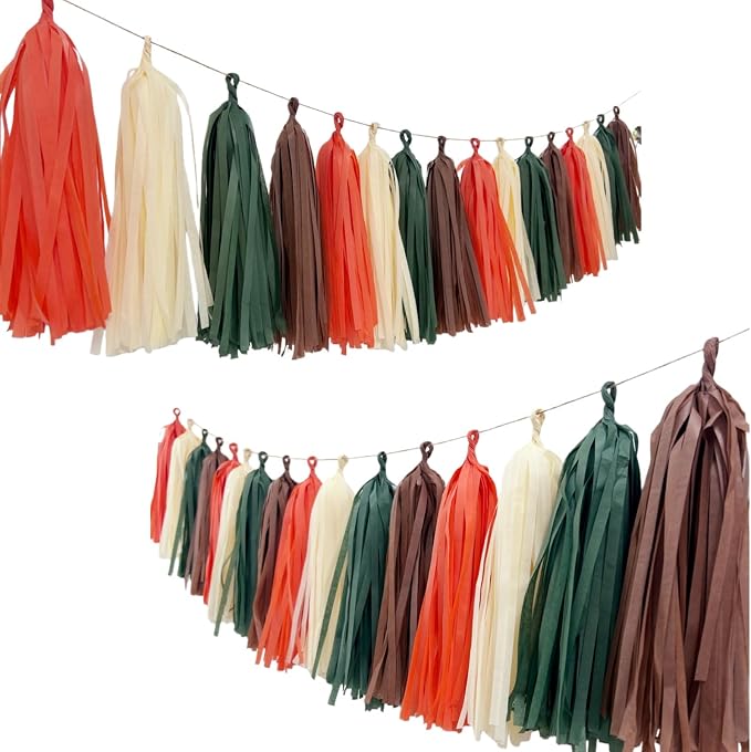DIY Tissue Paper Tassels Garland Banner Kit, 20 Pieces Sage Green Brown Orange by Autupy