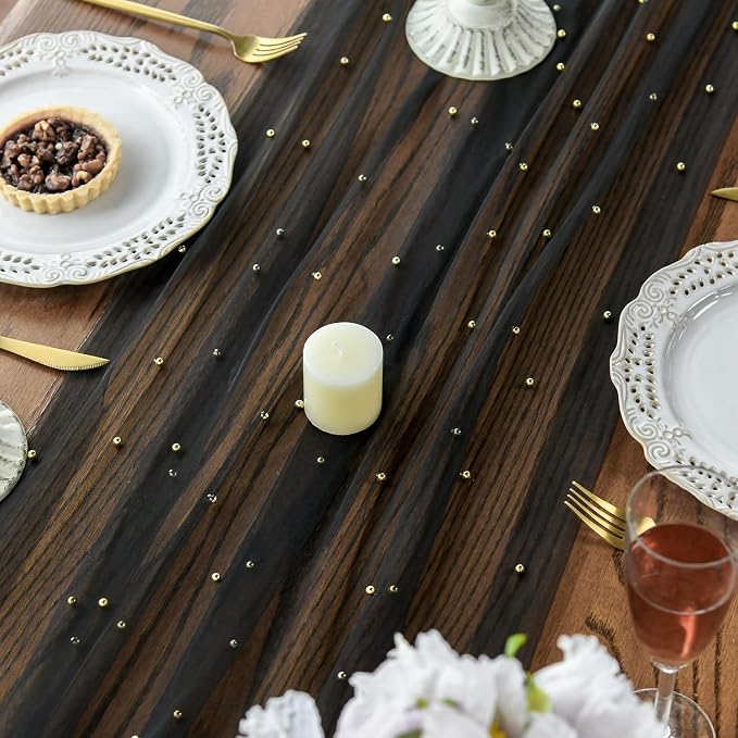 Artoid Mode 6PCS Pearl Black Gauze Table Runner 120 Inch 10FT, Seasonal Sheer - Image 4